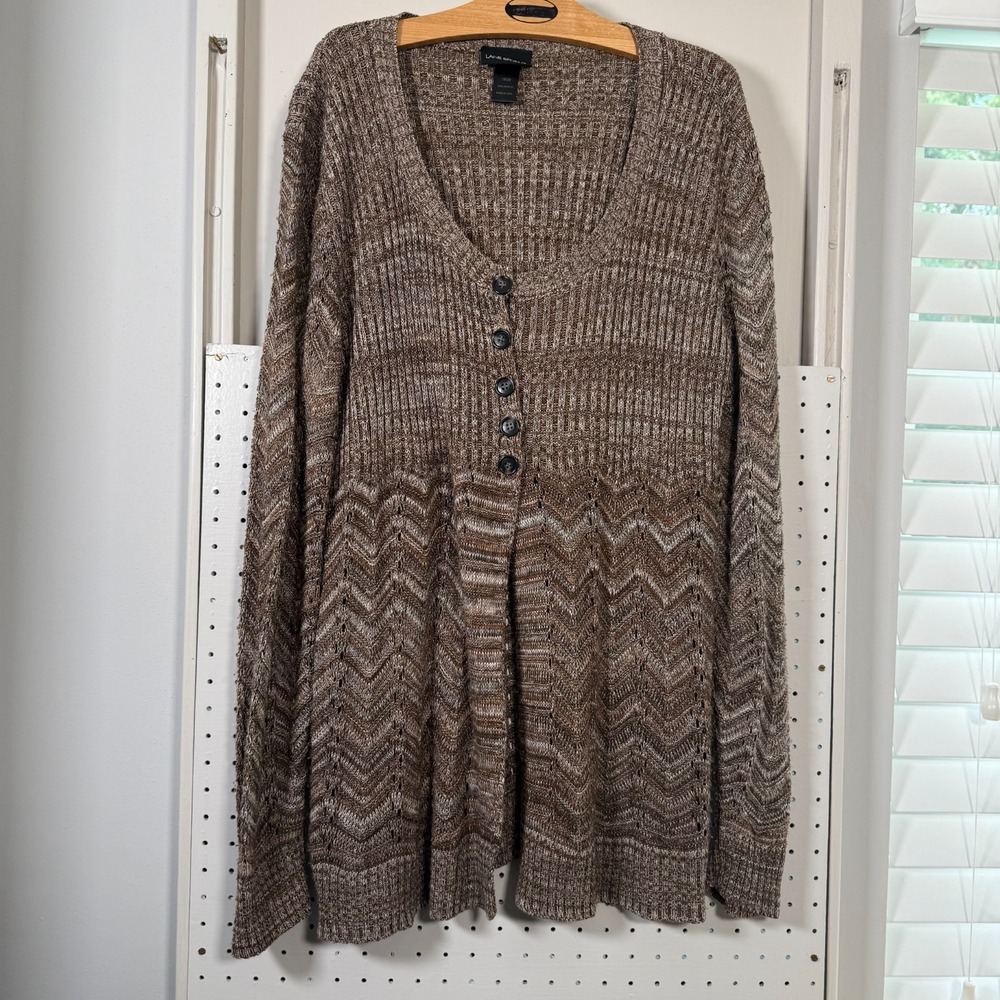 Vintage Lane Bryant Cardigan Women's Brown Chevron Knit Sweater USA Made - 18/20